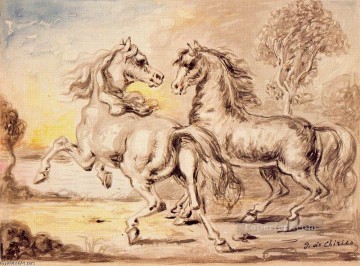 馬 Painting - ジョルジオ・デ・キリコ 町の二頭の馬